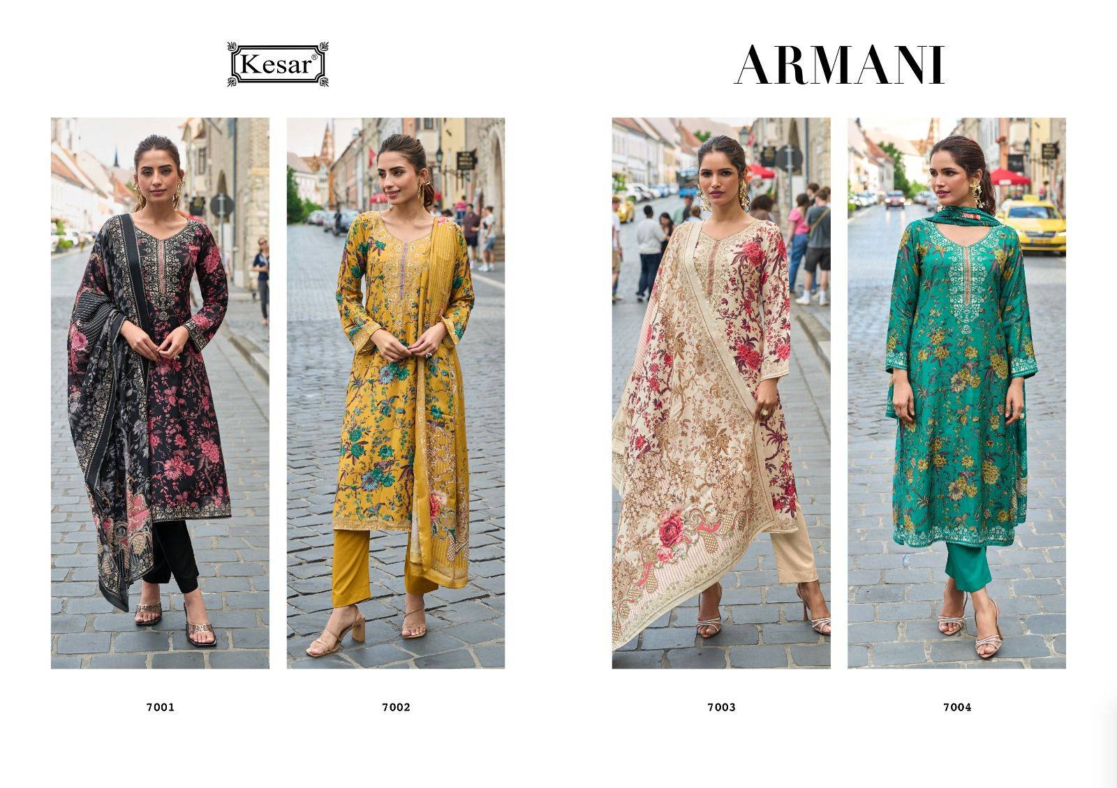 ARMANI by KESAR KARACHI 5001 to 5004 series pure viscose muslin dresses at Wholesale Price